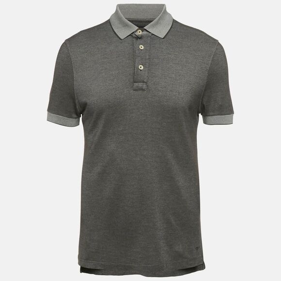 Tom Ford Black Cotton & Silk Pique Polo T-Shirt L